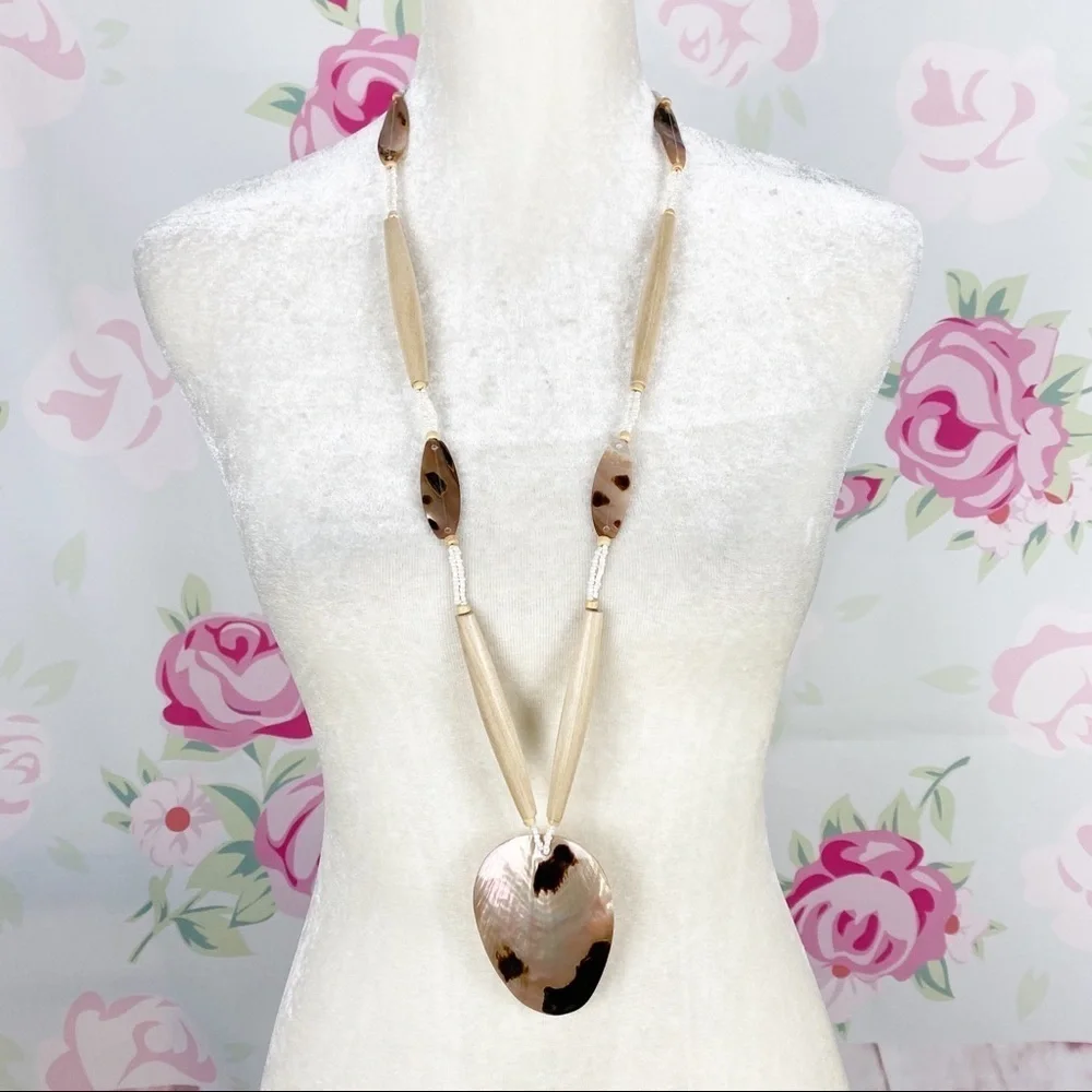 Bohemian Style Boho Wood Shell Statement Necklace